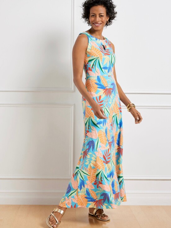 Talbots Dresses & Skirts - NWT $139 Talbots Blue Colorful Gathered Leaves  Round Neck Maxi Dress 0X 16 18